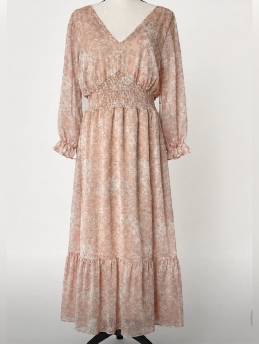 EUC. boho cottagecore floral chiffon maxi dress, Blush, Neutral, Lightweight, M